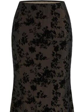 Cider Black Floral Print Mesh Maxi Skirt